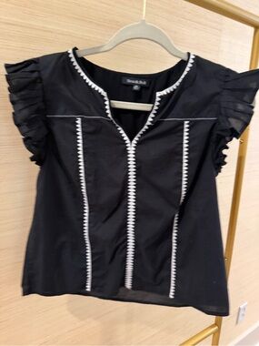 Staccato Black Embroidered Ruffle-Sleeve Blouse
